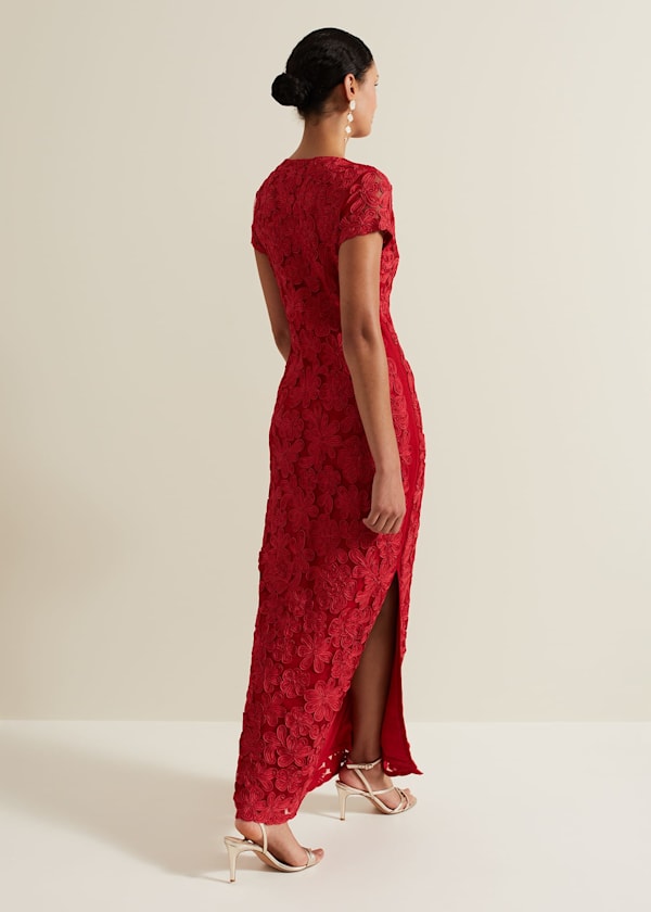 Janice Red Tapework Maxi Dress