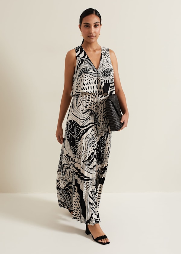 Petite Saskia Abstract Pleated Jumpsuit