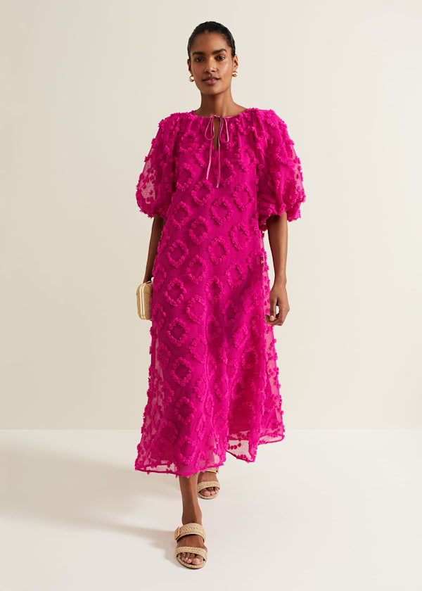 Bella Pink Textured Midi Dresss