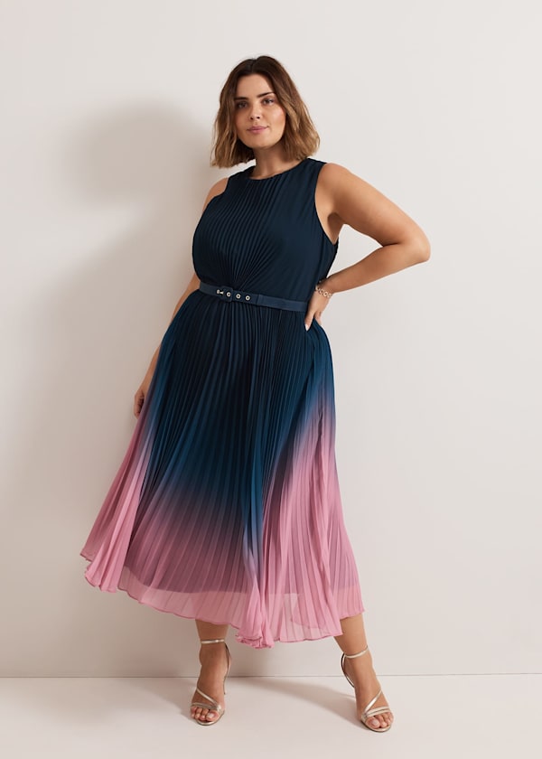 Simara Ombre Chiffon Midi Pleat Dress