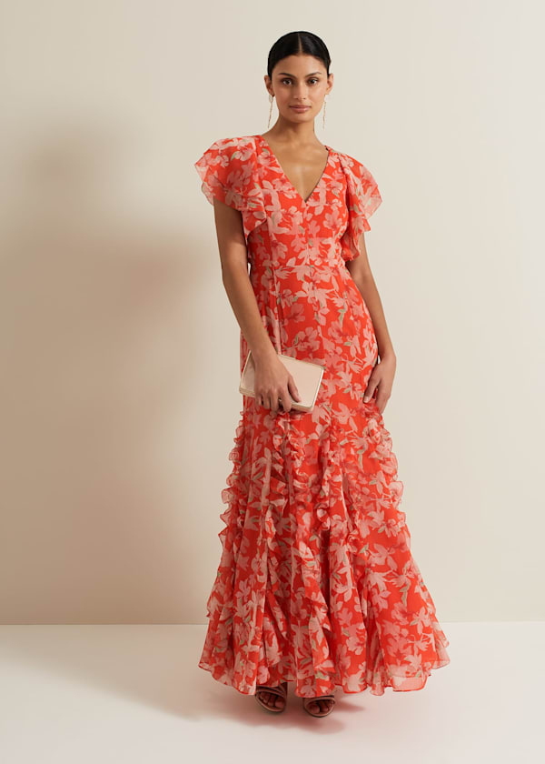 Gaby Floral Print Ruffle Maxi Dress
