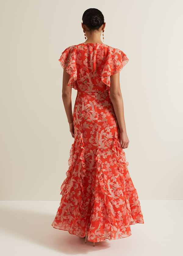 Gaby Floral Print Ruffle Maxi Dress