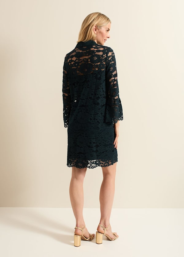Rojina Teal Lace Shirt Dress