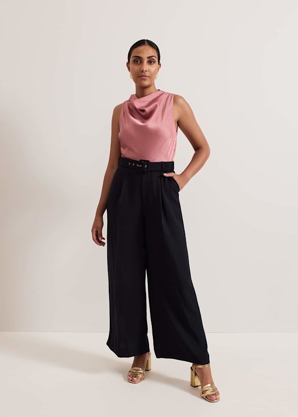 Petite Sabina Satin Wide Leg Jumpsuit