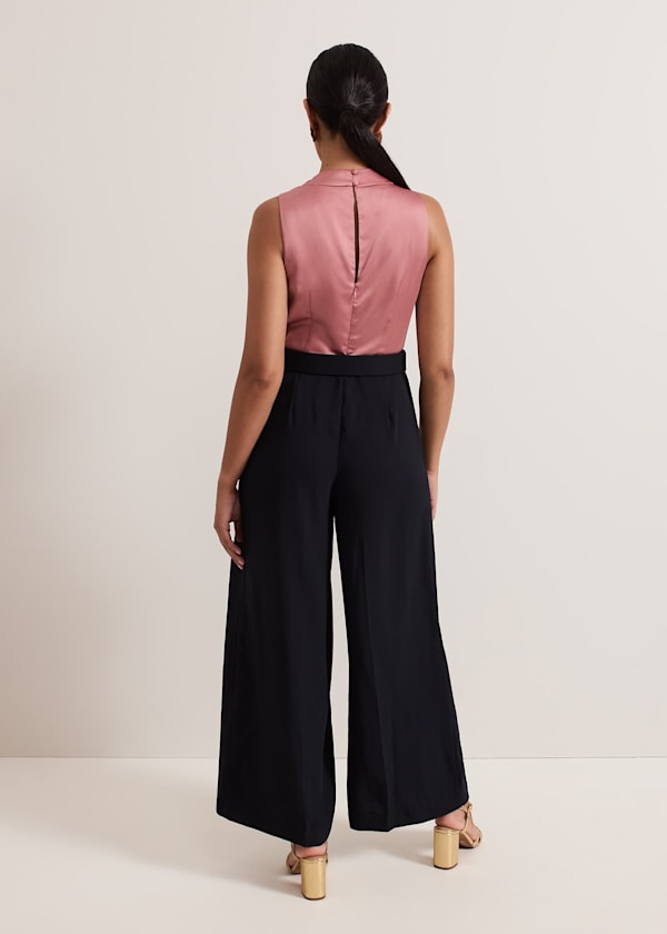 Petite Sabina Satin Wide Leg Jumpsuit
