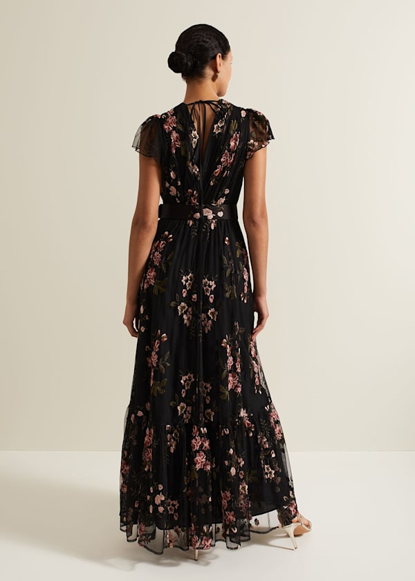 Tamera Mesh Embroidered Maxi Dress