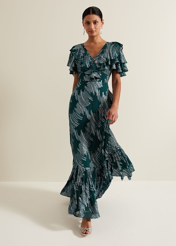 Marzia Teal Fil Coupe Maxi Dress