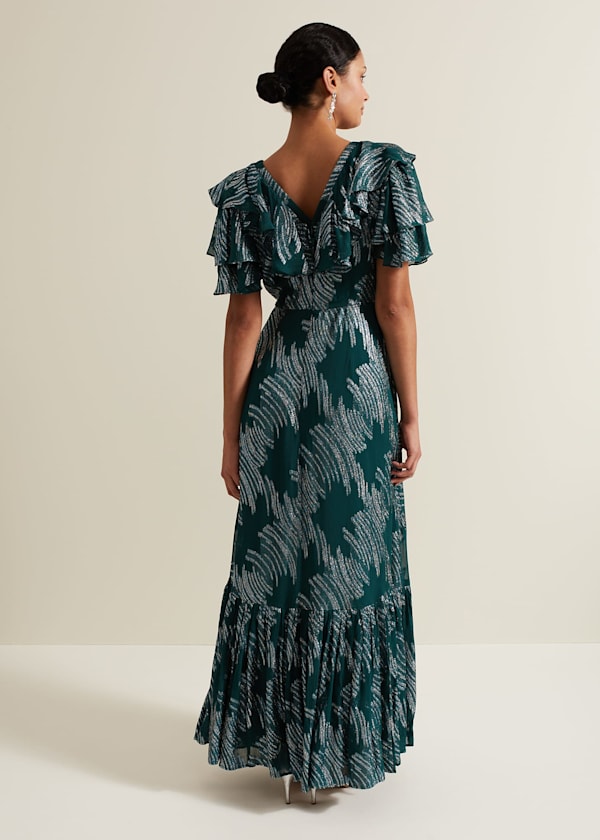 Marzia Teal Fil Coupe Maxi Dress