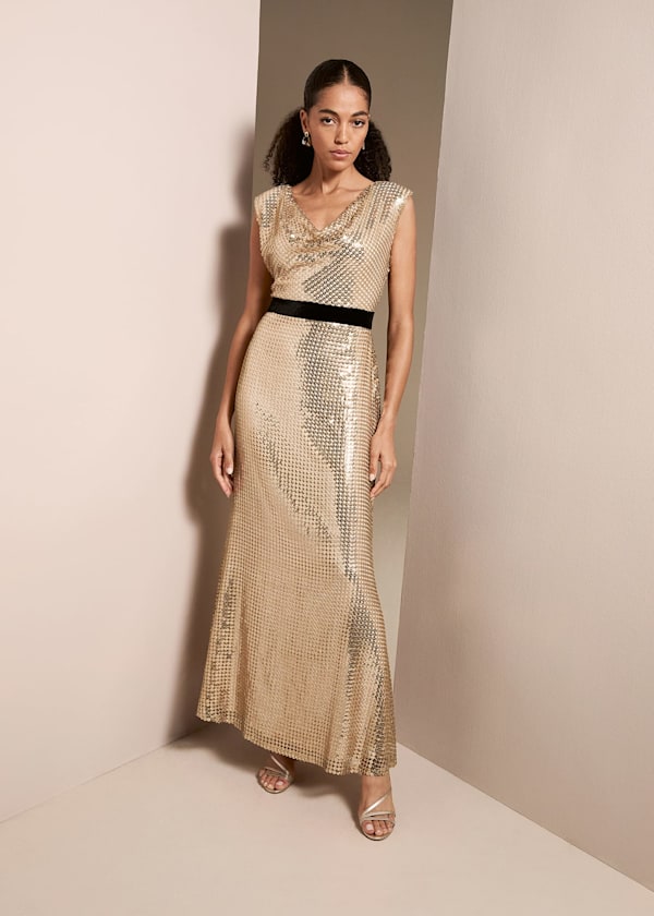 Jamae Gold Sequin Maxi Dress