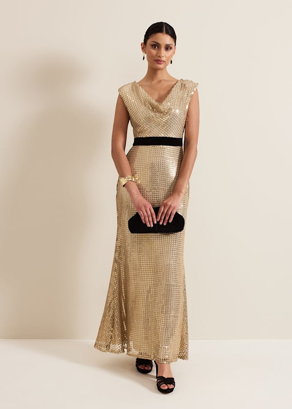 Jamae Gold Sequin Maxi Dress