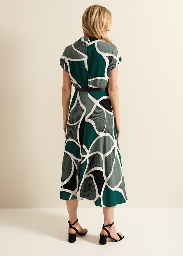 Zaynab Green Swirl Cowl Neck Midi Dress