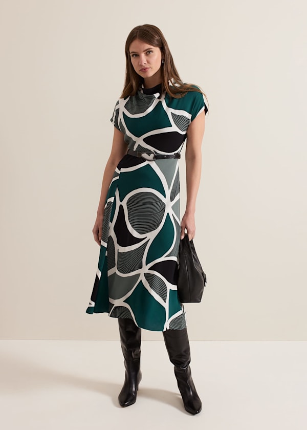 Petite Zaynab Swirl Cowl Neck Midi Dress