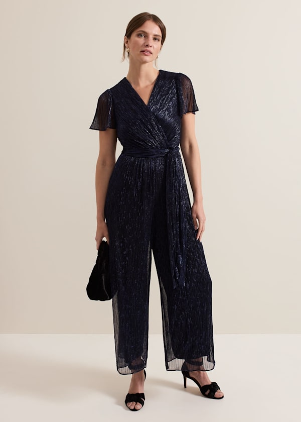 Petite Stella Blue Plisse Jumpsuit