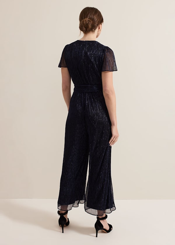 Petite Stella Blue Plisse Jumpsuit