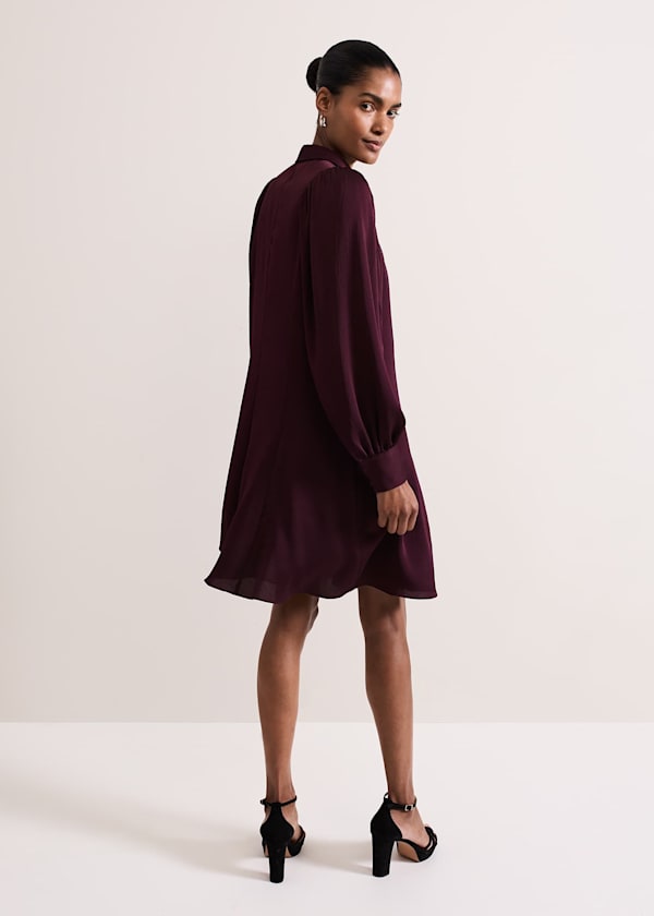 Tila Burgundy Embellished Shirt Dress