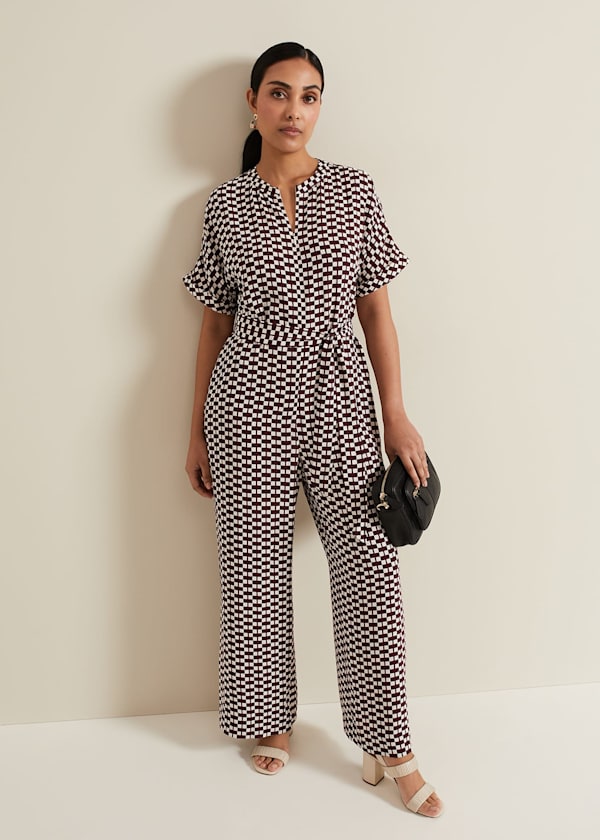 Petite Andra Geo Tie Waist Jumpsuit