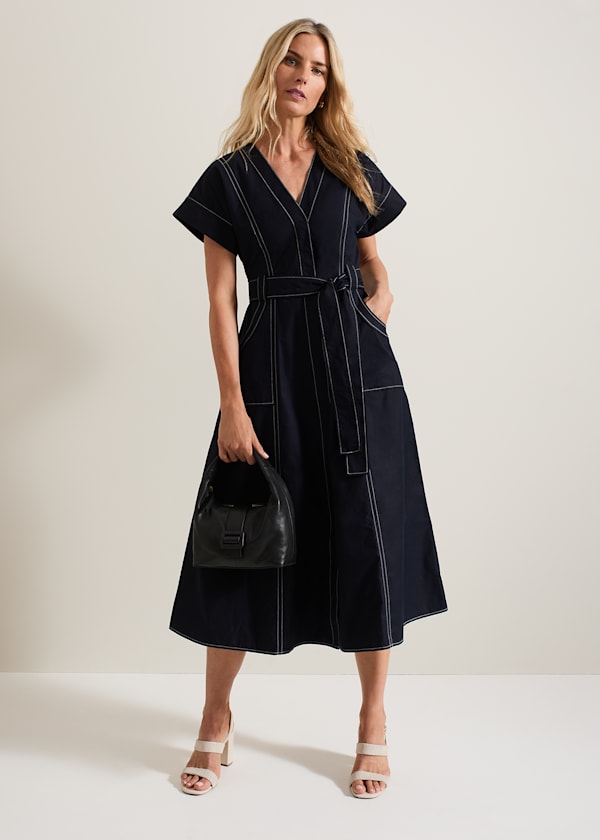 Annalie Navy Utility Midi Dress