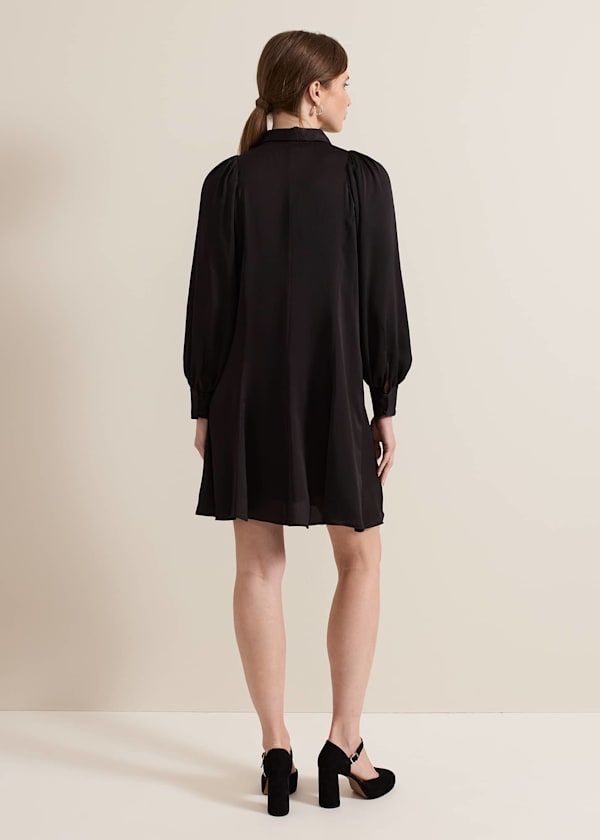 Petite Tila Black Satin Shirt Dress