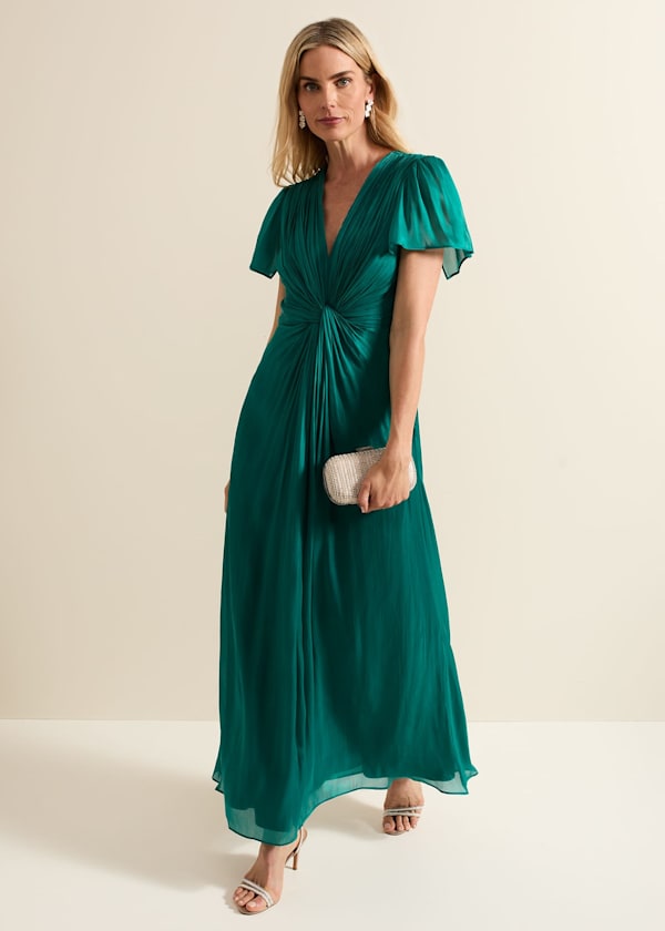 Abbey Green Satin Maxi Dress