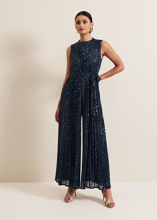Simara Teal Sequin Jumpsuit