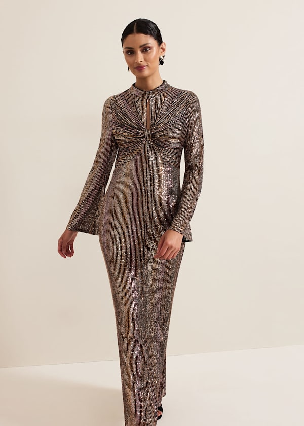 Renila Sequin Long Sleeved Maxi Dress