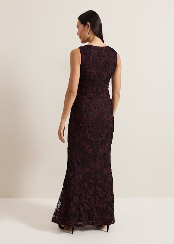 Montee Burgundy Tapework Maxi Dress