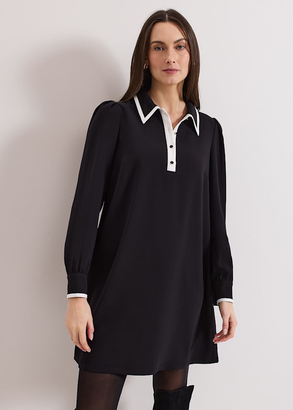 Gina Black Collar Swing Dress