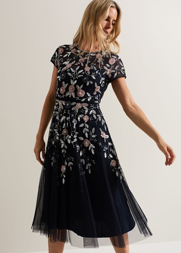 Giana Floral Embellished Midi Dress