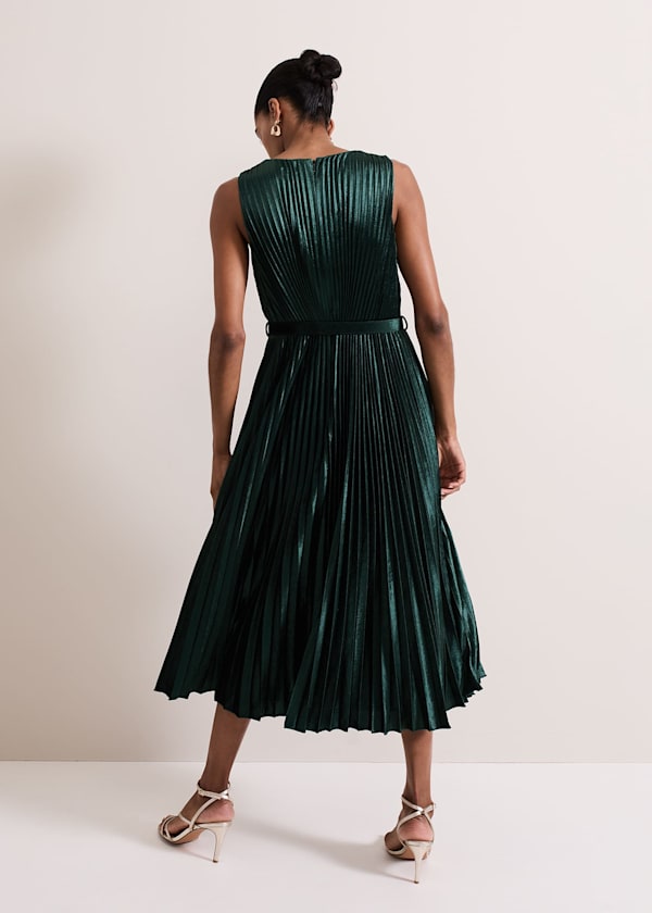 Simara Velvet Pleat Midi Dress