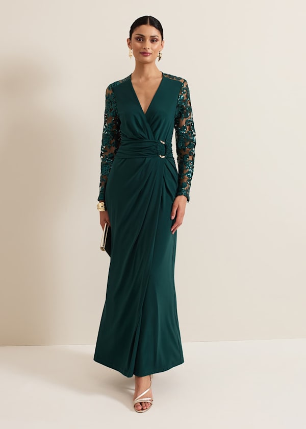 Ilona Dark Green Sequin Maxi Dress