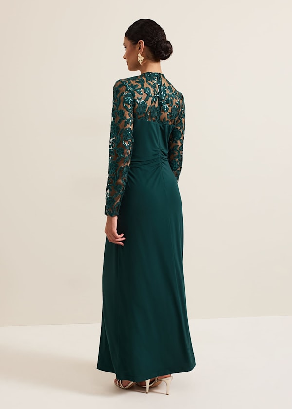 Ilona Dark Green Sequin Maxi Dress