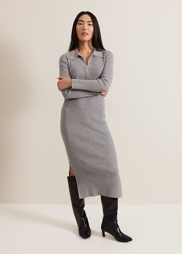 Lucy Collared Popper Column Midi Dress