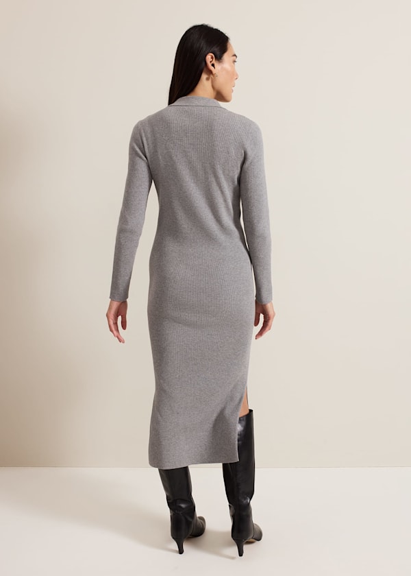 Lucy Collared Popper Column Midi Dress