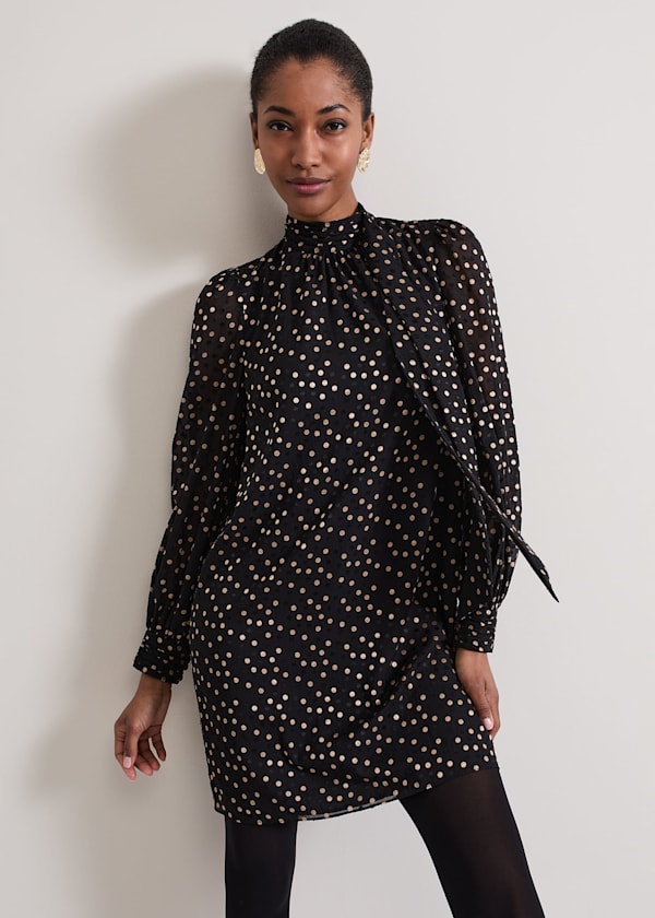 Mabel Black Dotty Swing Dress