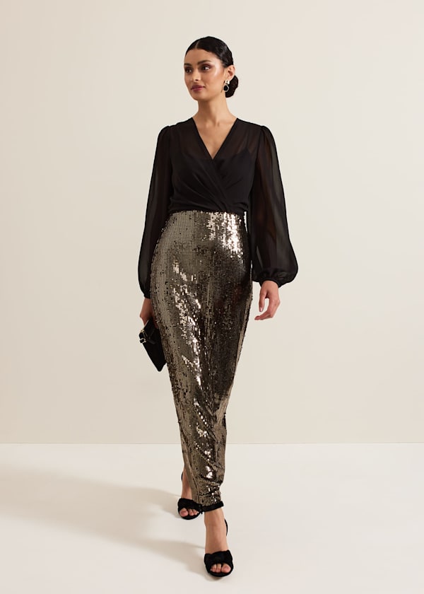 Aniya Sequin Long Sleeved Maxi Dress