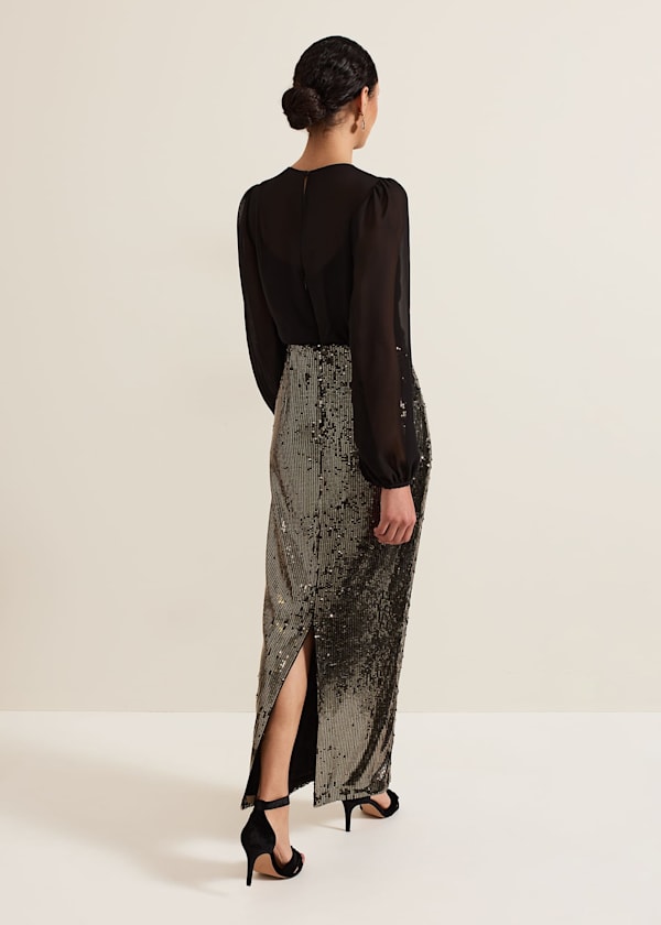 Aniya Sequin Long Sleeved Maxi Dress