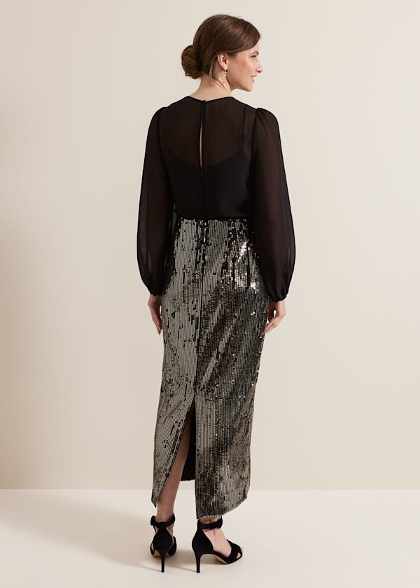 Petite Aniya Sequin Long Sleeve Dress