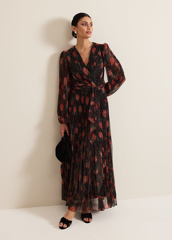 Kenzia Wrap Floral Shimmer Maxi Dress