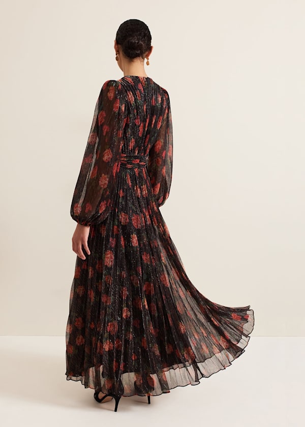 Kenzia Wrap Floral Shimmer Maxi Dress