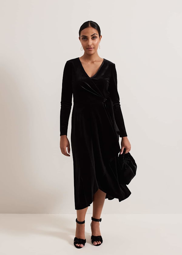 Petite Julia Black Velvet Wrap Dress