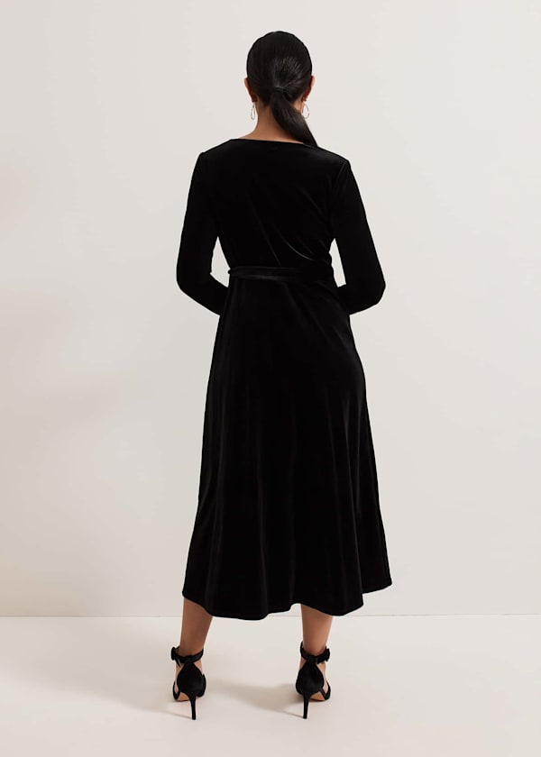 Petite Julia Black Velvet Wrap Dress