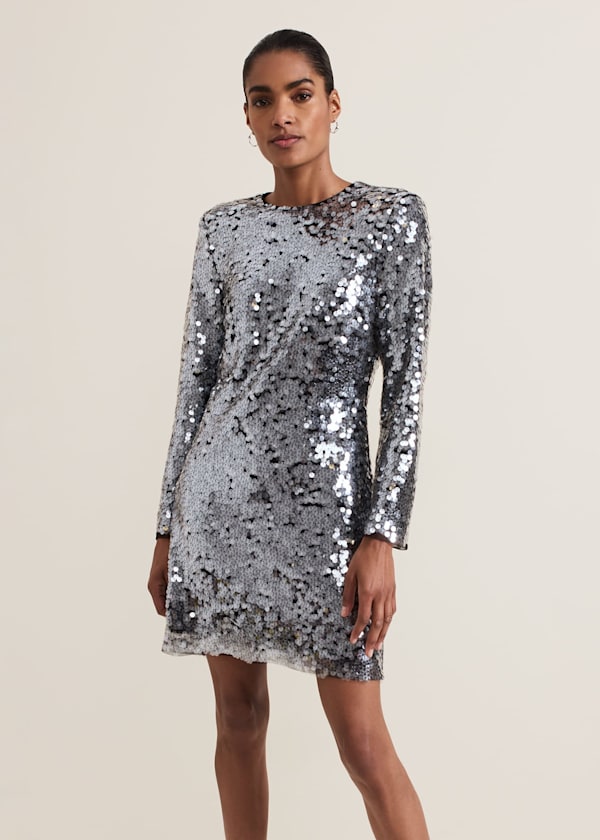 Rhia Silver Sequin Mini Dress