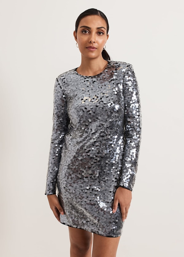 Petite Rhia Silver Sequin Mini Dress