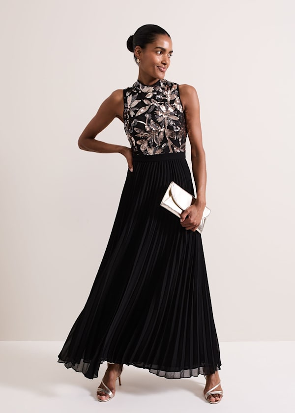 Emalise Sequin Pleat Maxi Dress