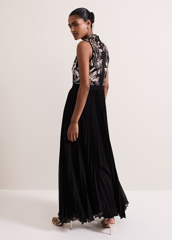 Emalise Sequin Pleat Maxi Dress