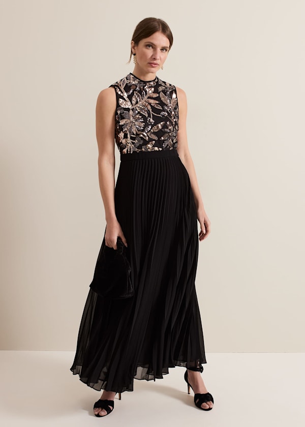 Petite Emalise Sequin Pleat Maxi Dress