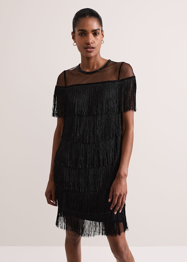 Viola Black Fringe Mini Dress