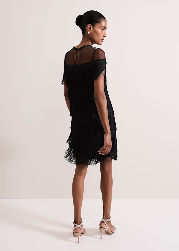 Viola Black Fringe Mini Dress