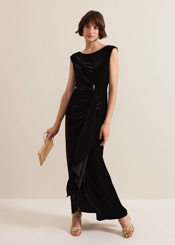 Donna Black Velvet Maxi Dress