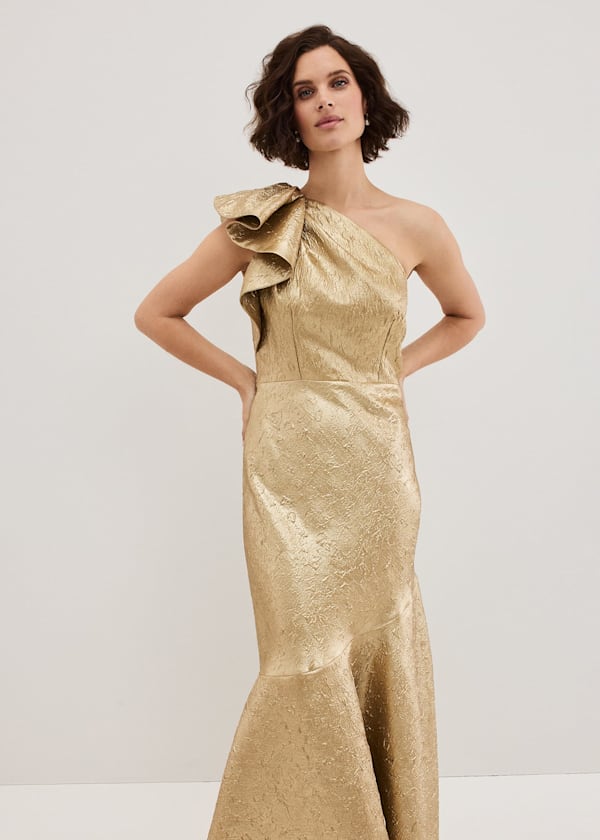 Deniz One Shoulder Jacquard Maxi Dress